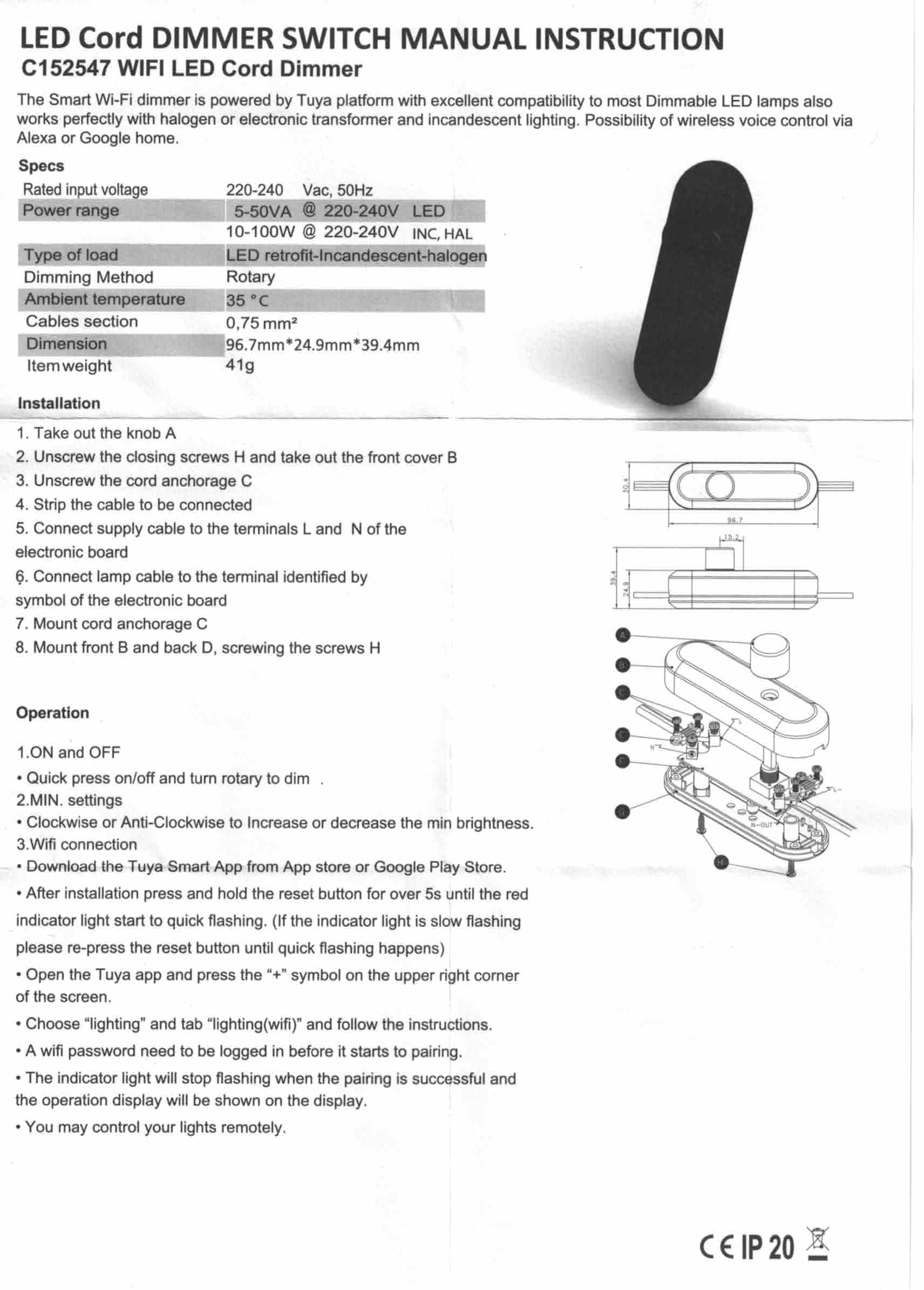 Ledkia LED Cord DIMMER Switch